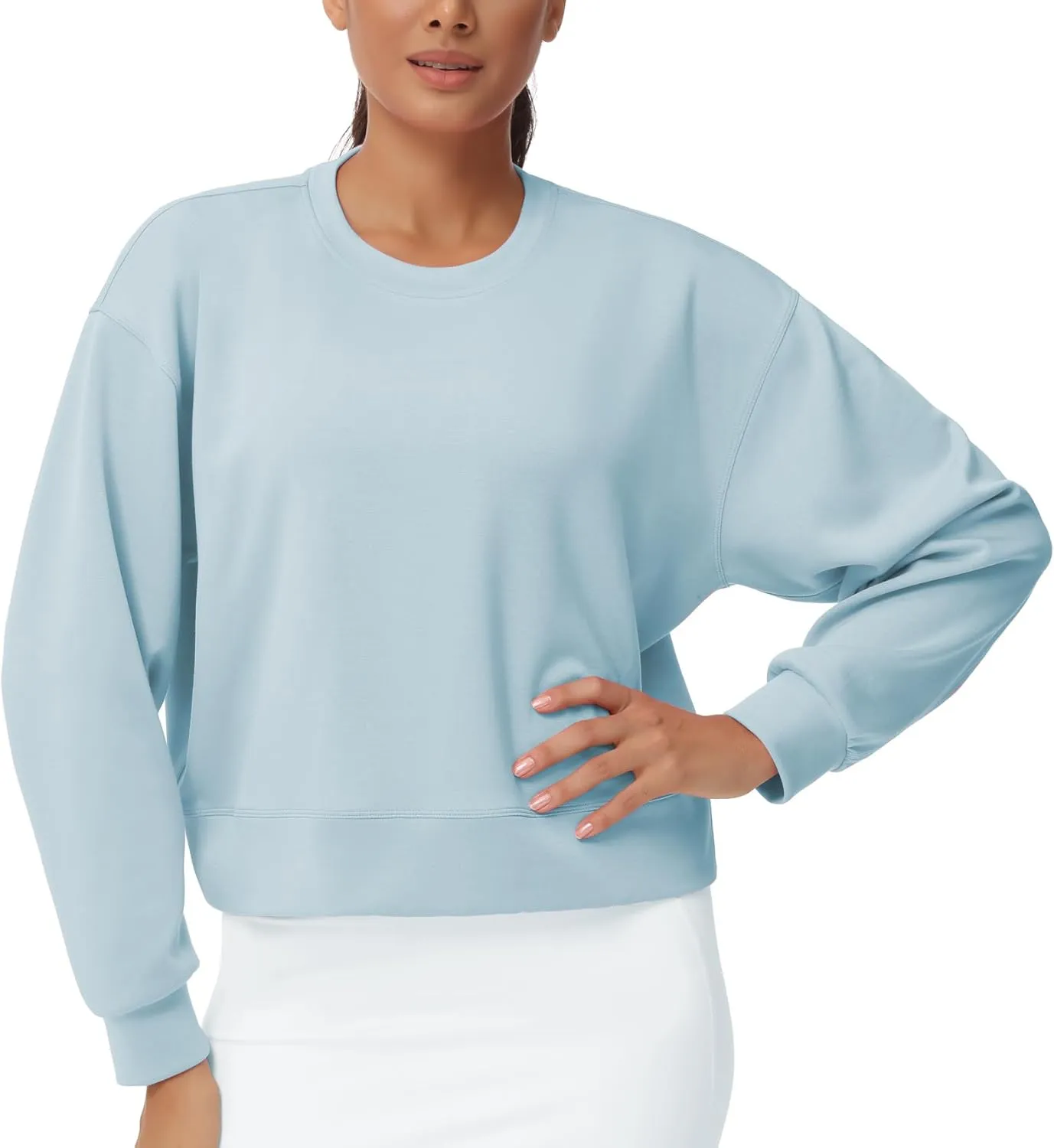 THE GYM PEOPLE Women's Crewneck Cropped Pullover Sweatshirt Cute Basic Long Sleeves Workout Tops