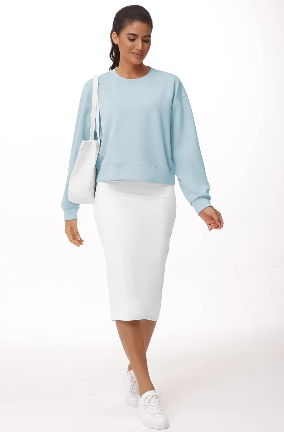 THE GYM PEOPLE Women's Crewneck Cropped Pullover Sweatshirt Cute Basic Long Sleeves Workout Tops