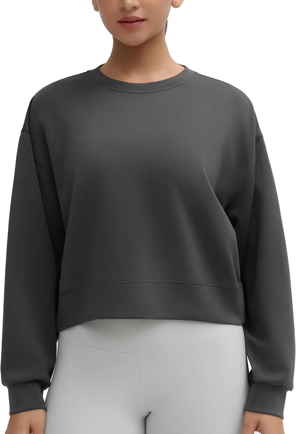 THE GYM PEOPLE Women's Crewneck Cropped Pullover Sweatshirt Cute Basic Long Sleeves Workout Tops