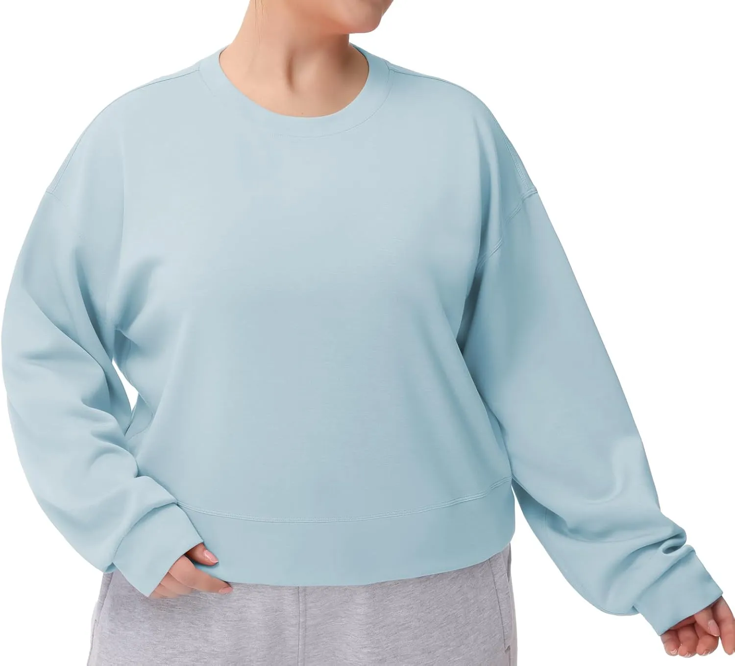 THE GYM PEOPLE Women's Crewneck Cropped Pullover Sweatshirt Cute Basic Long Sleeves Workout Tops