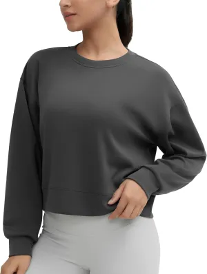 THE GYM PEOPLE Women's Crewneck Cropped Pullover Sweatshirt Cute Basic Long Sleeves Workout Tops