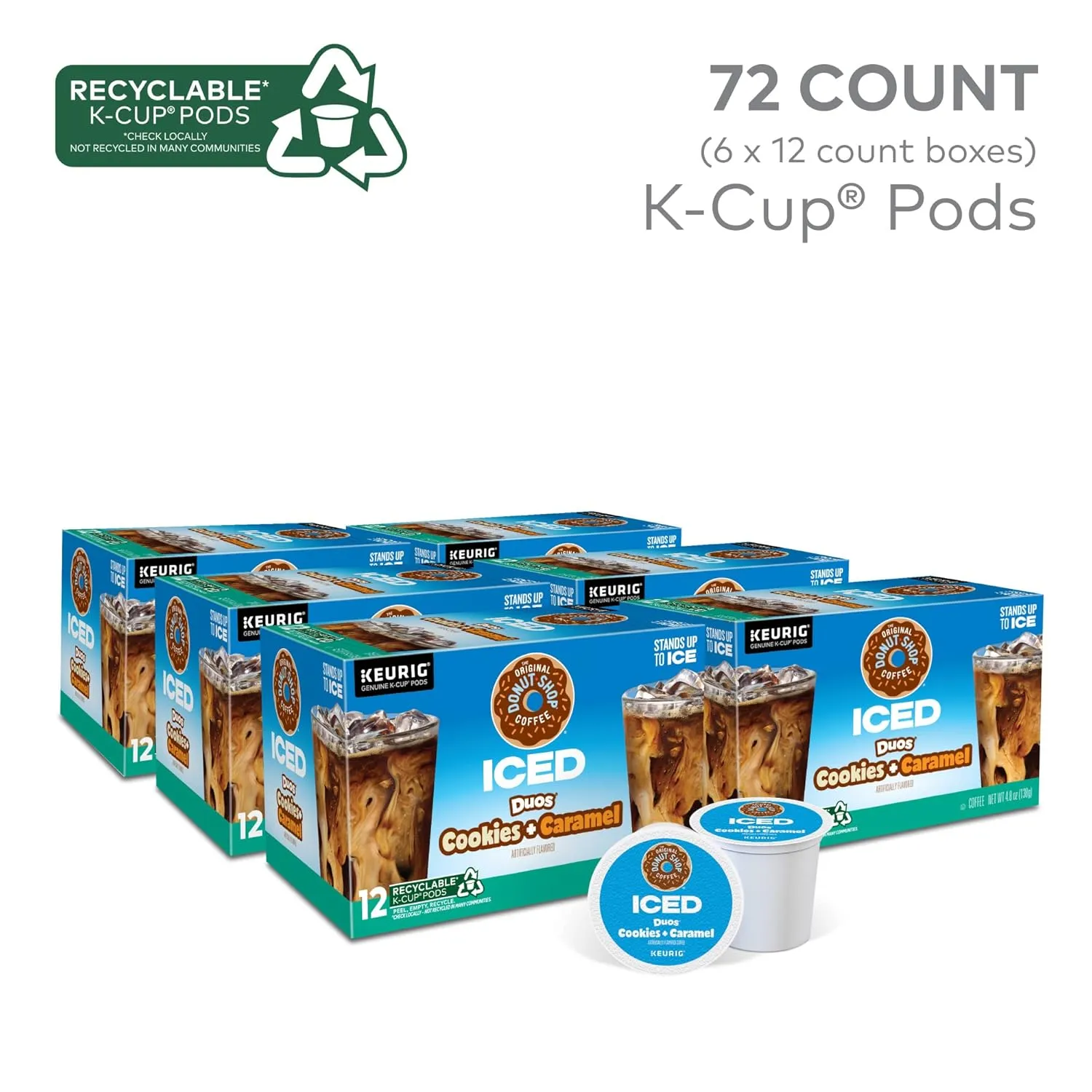 The Original Donut Shop ICED Duos Cookies   Caramel Coffee, Keurig Single Serve K-Cup Pods, 72 Count