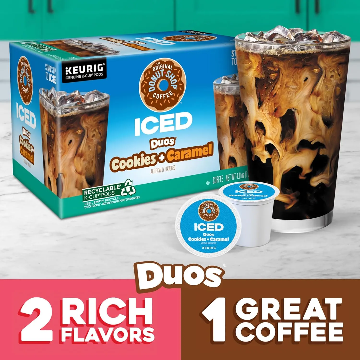 The Original Donut Shop ICED Duos Cookies   Caramel Coffee, Keurig Single Serve K-Cup Pods, 72 Count