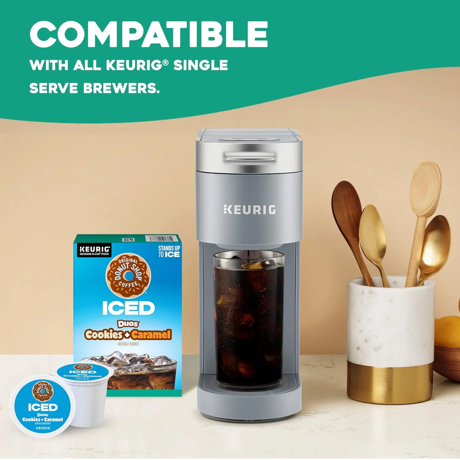 The Original Donut Shop ICED Duos Cookies   Caramel Coffee, Keurig Single Serve K-Cup Pods, 72 Count