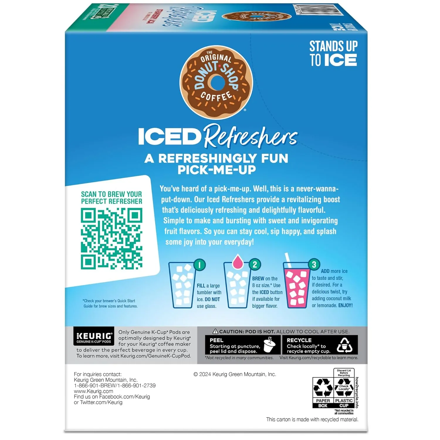The Original Donut Shop Iced Refreshers, Strawberry Açaí Flavor, Keurig Single Serve K-Cup Pods, 20 Count
