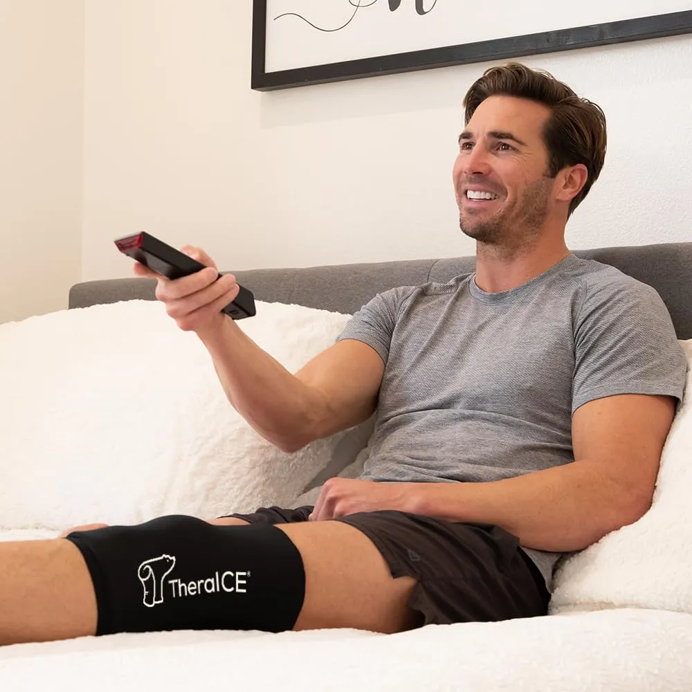 TheraICE Knee Ice Pack Wrap Compression Sleeve for Injuries, Reusable Gel Cold Packs Brace also for Elbow, Ankle & Calf - Flexible Cold Wrap Recovery for Meniscus, ACL, MCL Pain Relief (M)