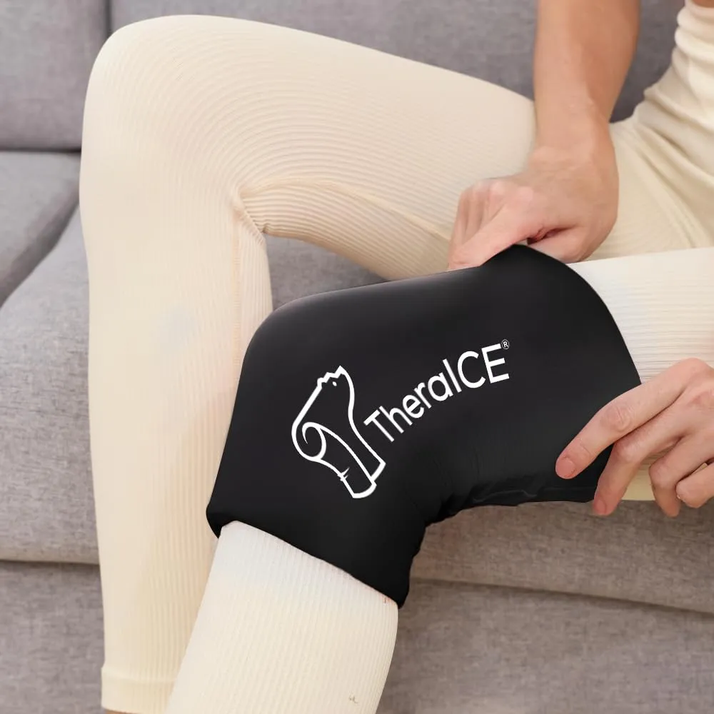 TheraICE Knee Ice Pack Wrap Compression Sleeve for Injuries, Reusable Gel Cold Packs Brace also for Elbow, Ankle & Calf - Flexible Cold Wrap Recovery for Meniscus, ACL, MCL Pain Relief (M)