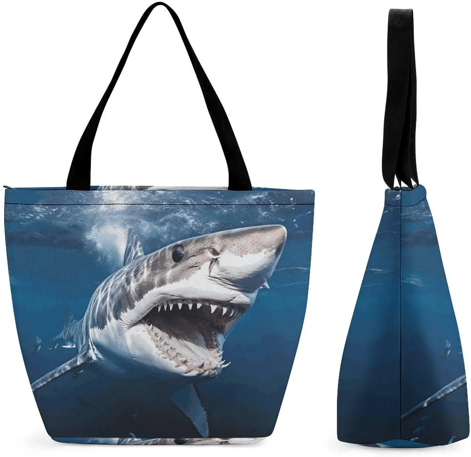 This Great White Shark Opens Mouth Women's Shopping Bag Foldable Washable Shoulder Bag Adopts High-definition Printing Technology, with Clear Patterns And Rich Colors. There Are Many Patterns to Choos