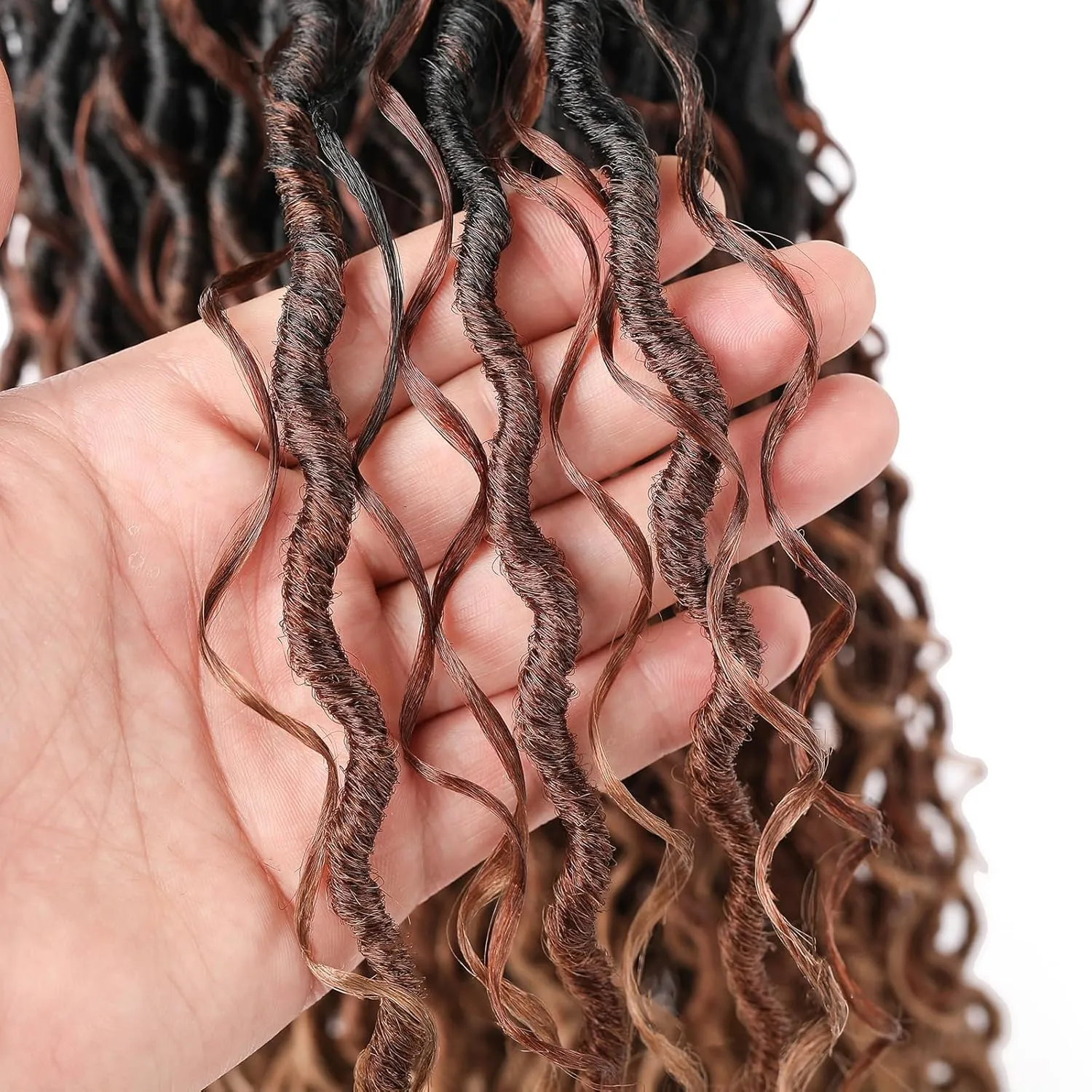 Three Tone Boho Goddess Locs Crochet Hair 22 Inch, 8 Packs Goddess Faux Locs Crochet Hair With Curly Ends, Long Pre Looped Hippie Locs For Black Women Crotchet Braids(22in,T1B/30/27#)