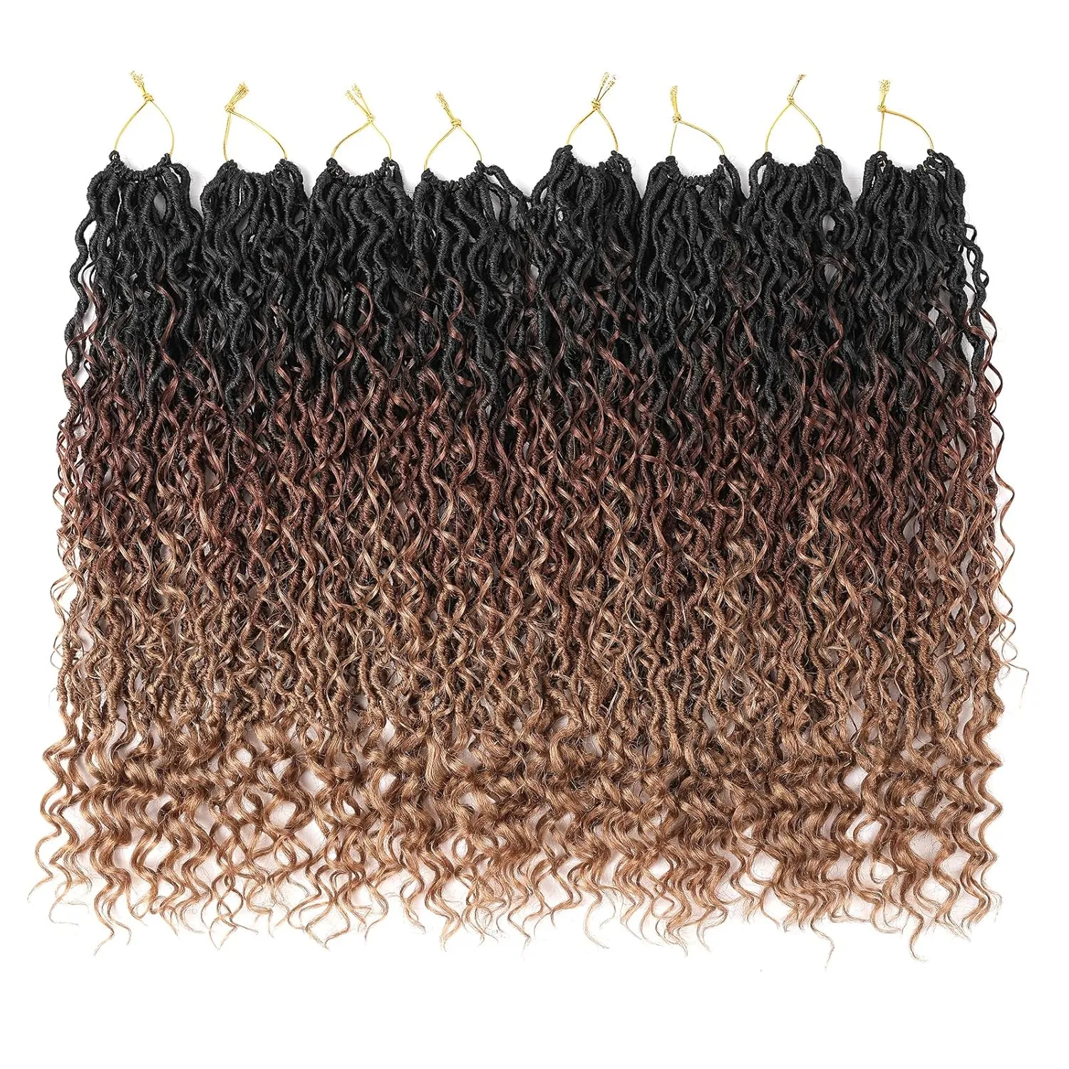Three Tone Boho Goddess Locs Crochet Hair 22 Inch, 8 Packs Goddess Faux Locs Crochet Hair With Curly Ends, Long Pre Looped Hippie Locs For Black Women Crotchet Braids(22in,T1B/30/27#)