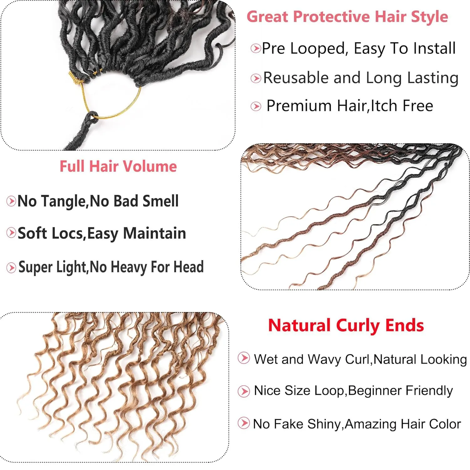 Three Tone Boho Goddess Locs Crochet Hair 22 Inch, 8 Packs Goddess Faux Locs Crochet Hair With Curly Ends, Long Pre Looped Hippie Locs For Black Women Crotchet Braids(22in,T1B/30/27#)