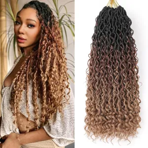 Three Tone Boho Goddess Locs Crochet Hair 22 Inch, 8 Packs Goddess Faux Locs Crochet Hair With Curly Ends, Long Pre Looped Hippie Locs For Black Women Crotchet Braids(22in,T1B/30/27#)