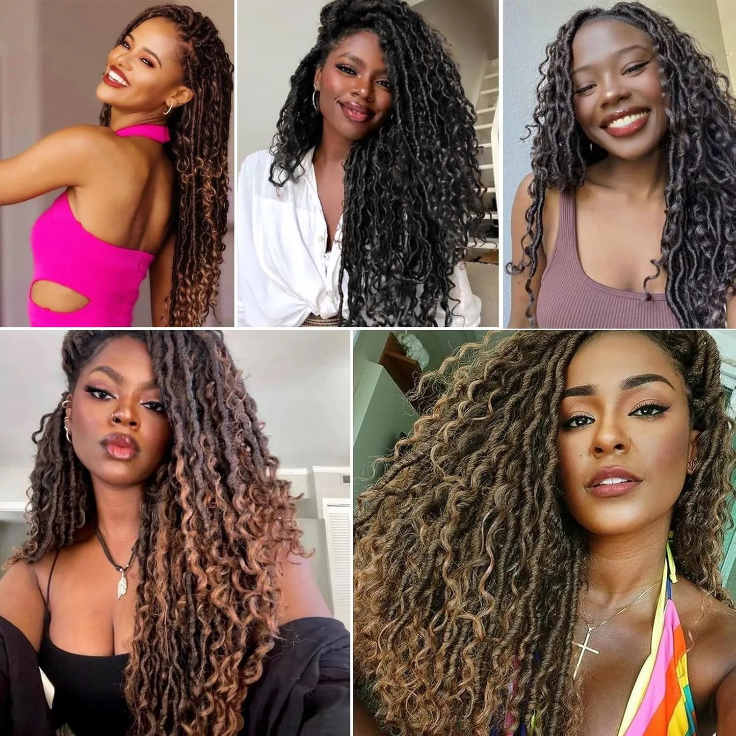 Three Tone Boho Goddess Locs Crochet Hair 22 Inch, 8 Packs Goddess Faux Locs Crochet Hair With Curly Ends, Long Pre Looped Hippie Locs For Black Women Crotchet Braids(22in,T1B/30/27#)