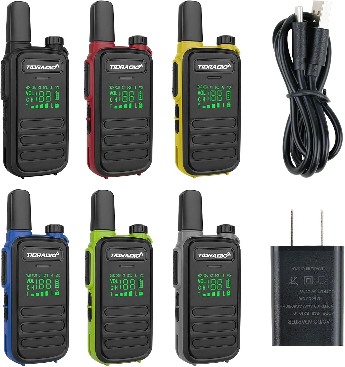 TIDRADIO Waterproof Walkie Talkies for Adults,22 CH TD-M11 Long Range Two Way Radio,LED Display,Wireless Programming,NOAA,VOX,Frequency Copy, Rechargeable Handheld 2-Way Radios with 6 Color (6 Pack)