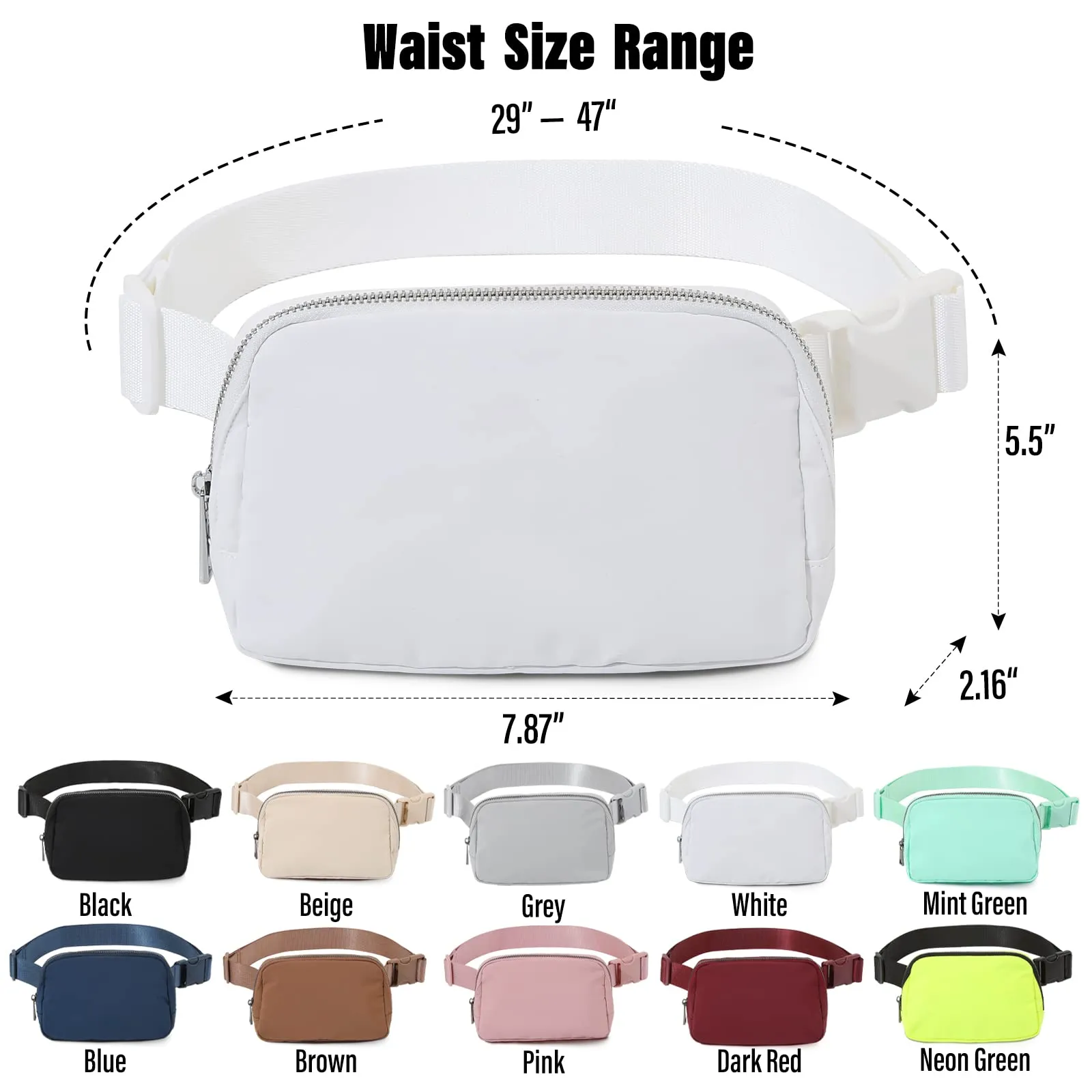 TOBVZOO Belt Bag Fanny Pack Crossbody Bags for Women Men, Everywhere Belt Bags with Adjustable Strap, Unisex Mini Fashion Waist Packs (White)