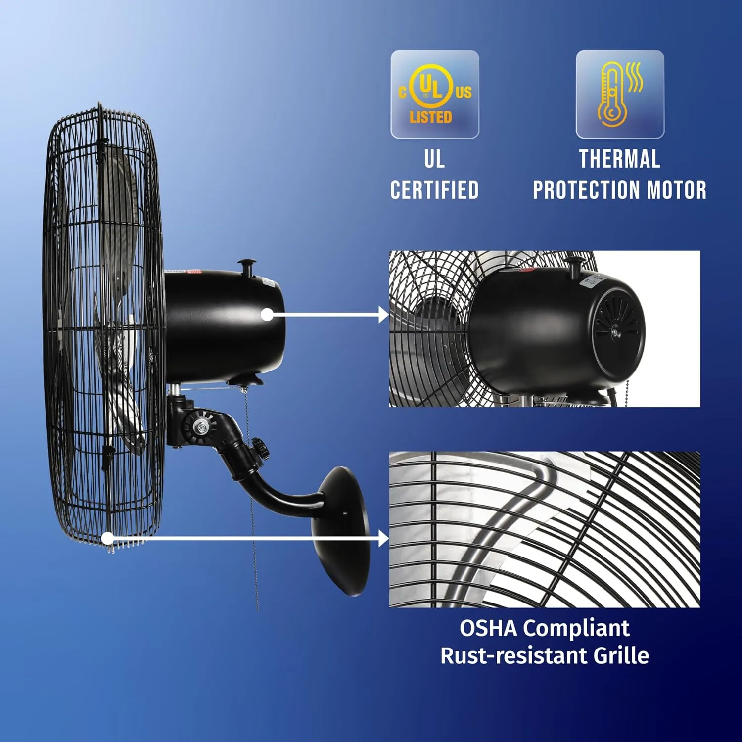 Tornado 20 Inch Pro Series High Velocity Oscillating Wall Mount Fan For Industrial, Commercial, Residential Use 3 Speed 5250 CFM UL Safety Listed