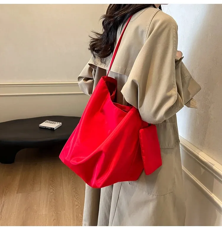 Tote Bag for Women 2024 New Nylon Fabric Underarm Bucket Bag, Red Niche Fashion Simple Shoulder Bag Una Bolsa De Hombro