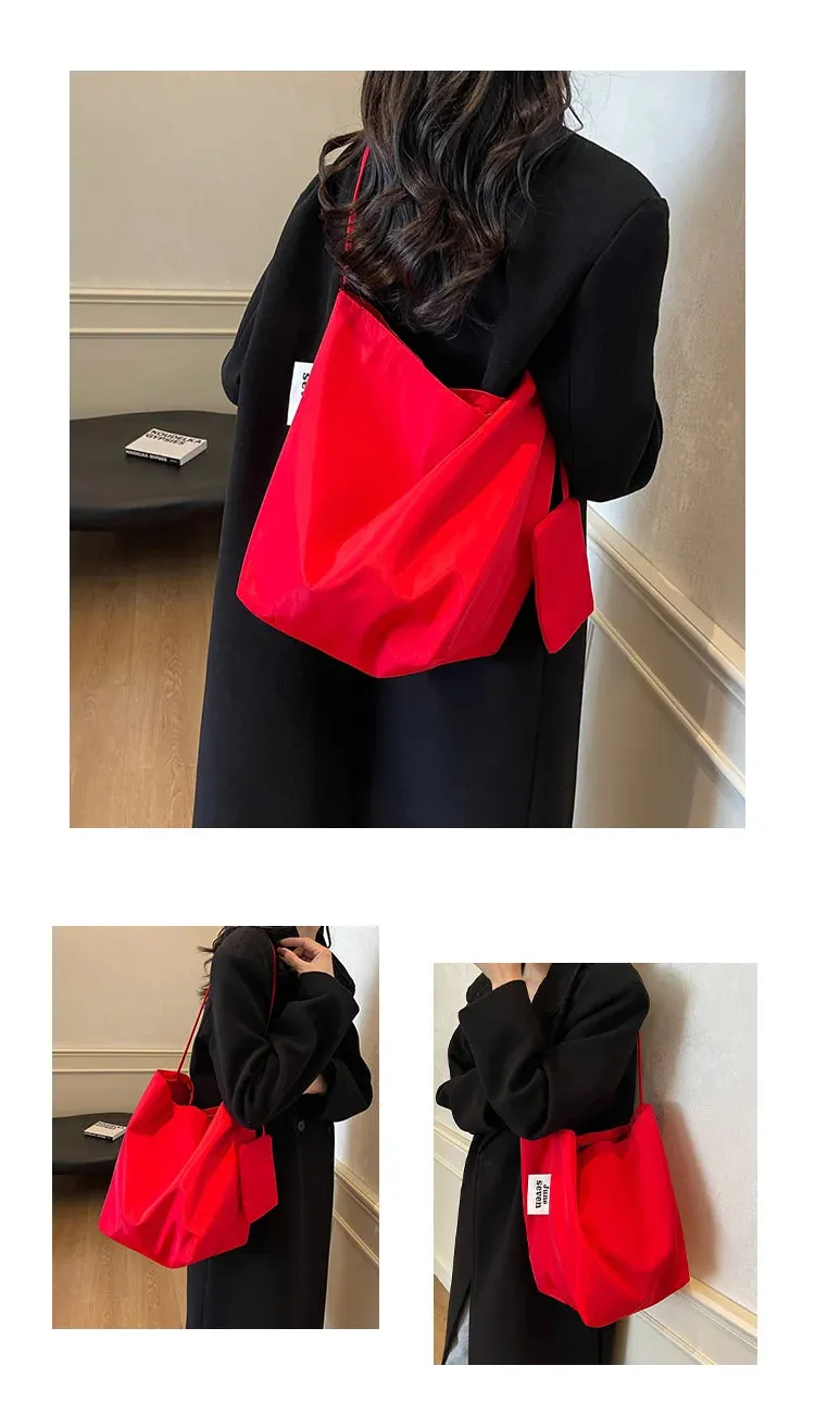 Tote Bag for Women 2024 New Nylon Fabric Underarm Bucket Bag, Red Niche Fashion Simple Shoulder Bag Una Bolsa De Hombro