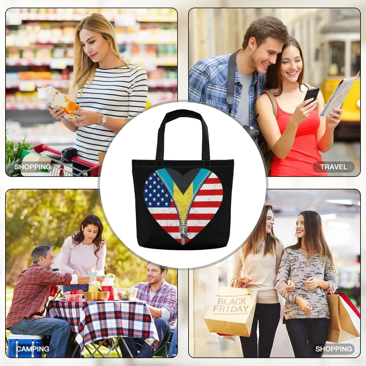 Tote Bag for Women Men Large Reusable Beach Shoulder Bags With Zipper for Gym Shopping Travel Gifts Yoga