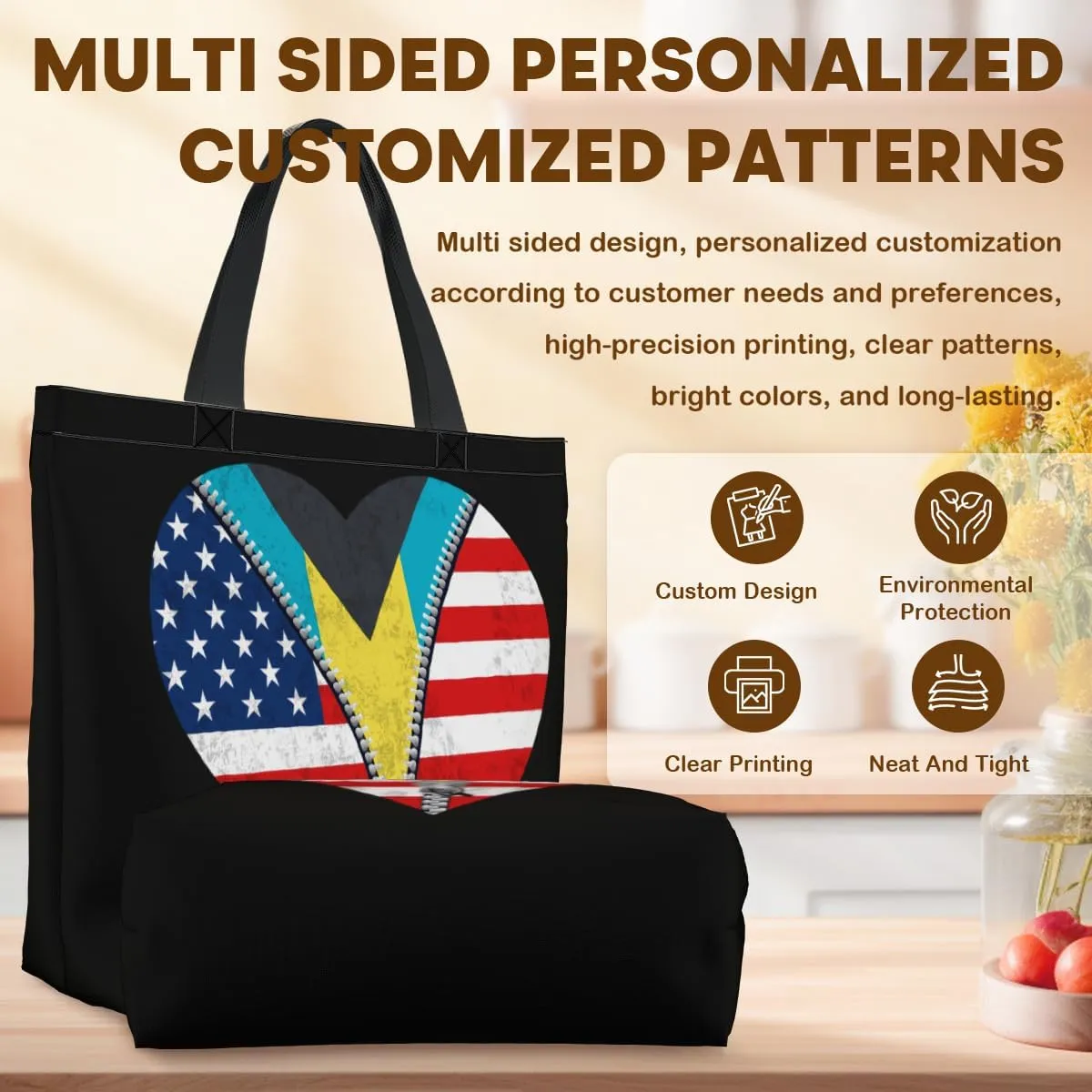Tote Bag for Women Men Large Reusable Beach Shoulder Bags With Zipper for Gym Shopping Travel Gifts Yoga