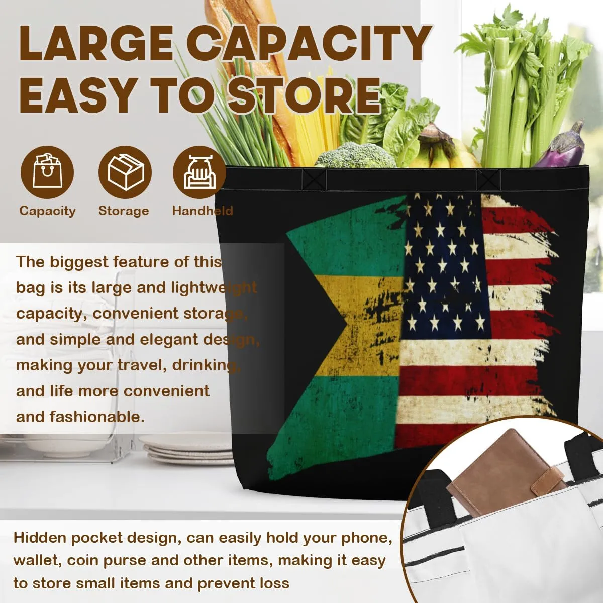 Tote Bag for Women Men Large Reusable Beach Shoulder Bags With Zipper for Gym Shopping Travel Gifts Yoga