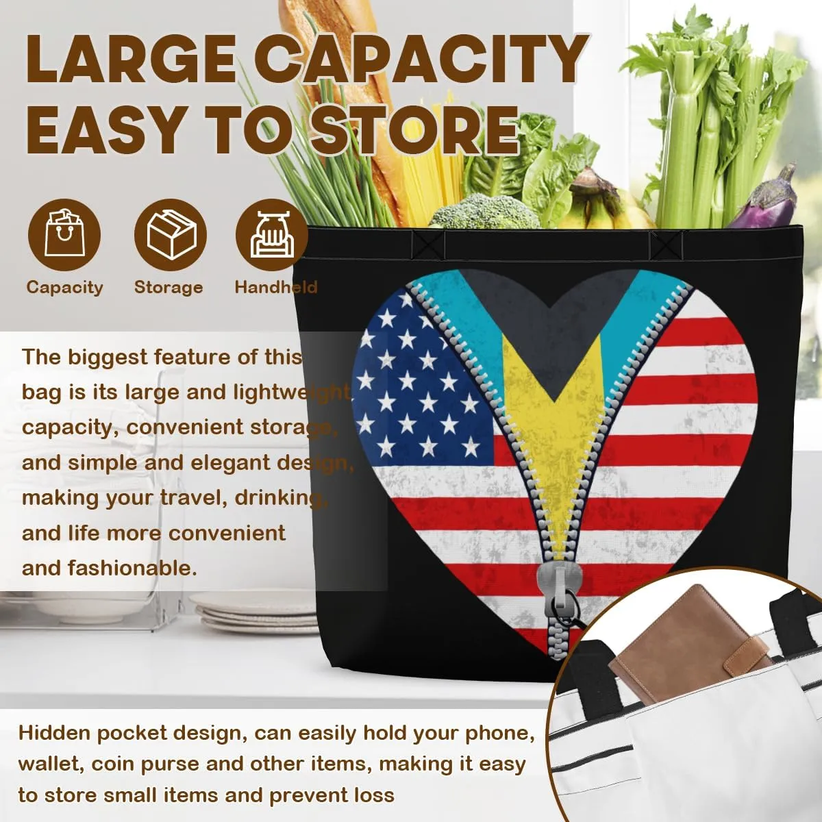 Tote Bag for Women Men Large Reusable Beach Shoulder Bags With Zipper for Gym Shopping Travel Gifts Yoga