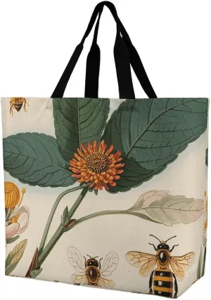 Tote Bag for Women Shoulder Bag Vintage Botanical Bee Illustration Handbags for Travel Work Beach Bag