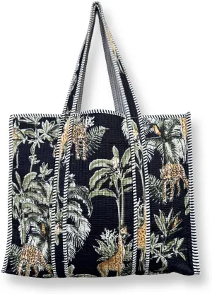 Tote Bag For Women, Shoulder Purse with Inner Pocket, Quilted Cotton Handprinted Reversible Large Multicolor Tote Bag