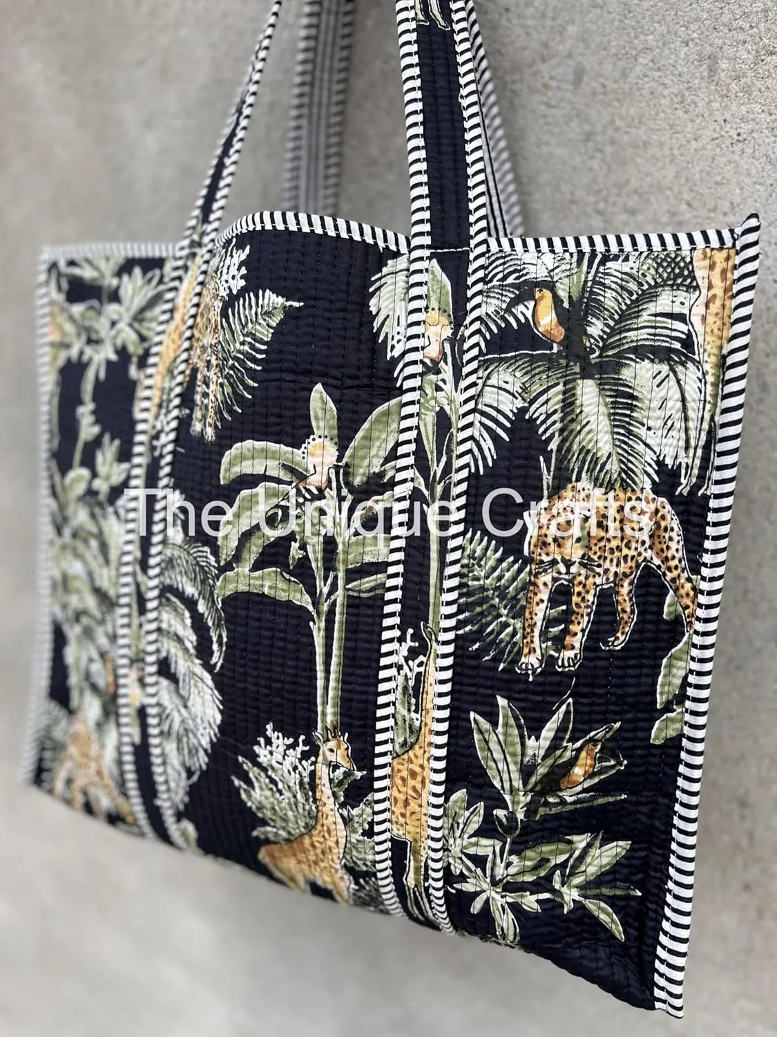 Tote Bag For Women, Shoulder Purse with Inner Pocket, Quilted Cotton Handprinted Reversible Large Multicolor Tote Bag