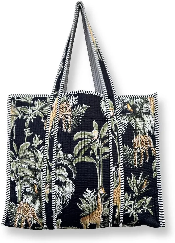 Tote Bag For Women, Shoulder Purse with Inner Pocket, Quilted Cotton Handprinted Reversible Large Multicolor Tote Bag