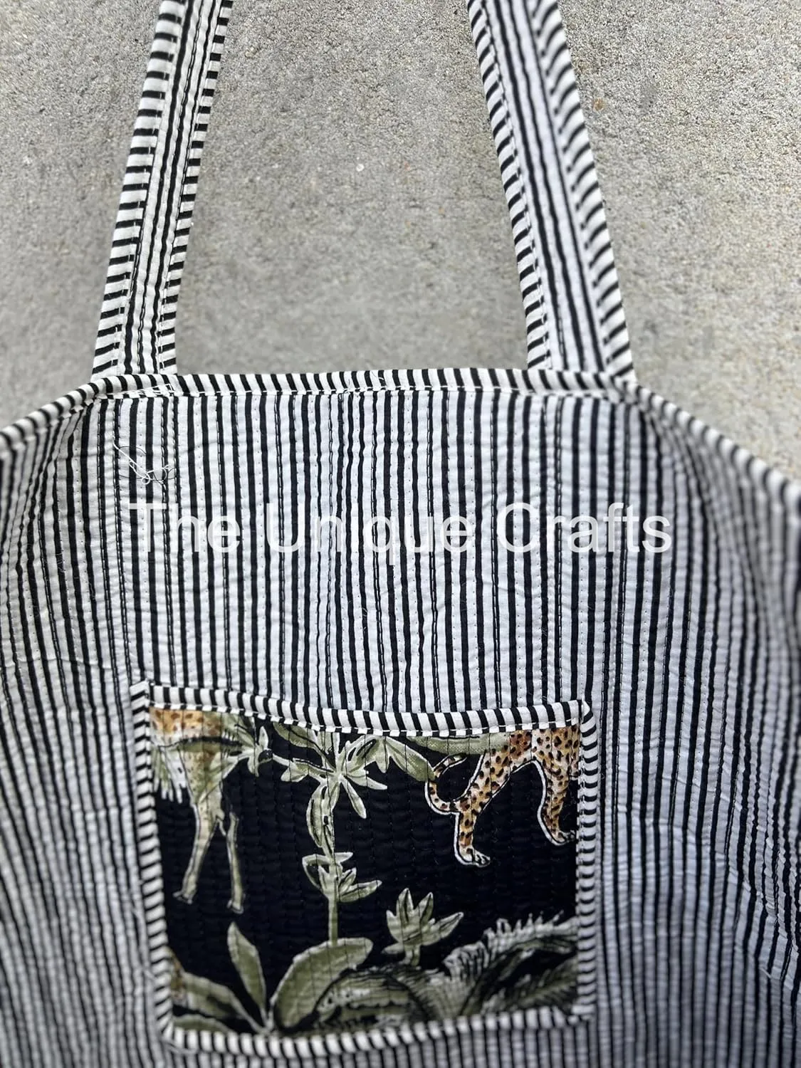 Tote Bag For Women, Shoulder Purse with Inner Pocket, Quilted Cotton Handprinted Reversible Large Multicolor Tote Bag