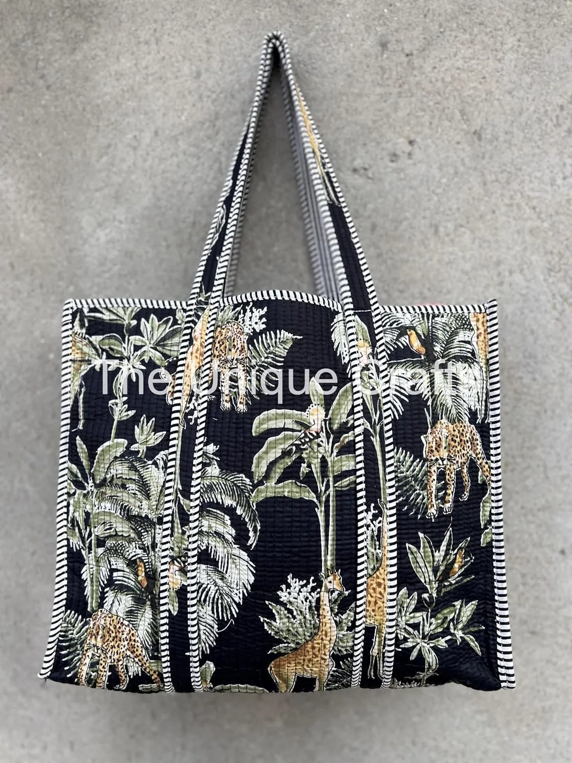 Tote Bag For Women, Shoulder Purse with Inner Pocket, Quilted Cotton Handprinted Reversible Large Multicolor Tote Bag