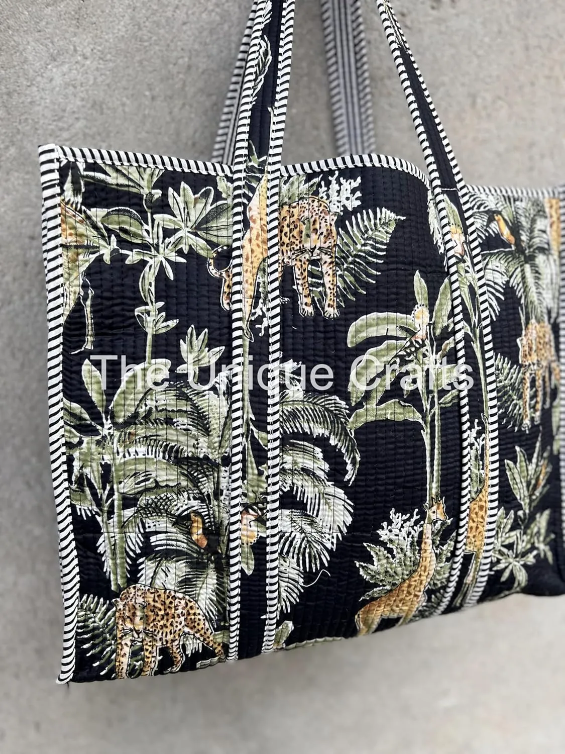 Tote Bag For Women, Shoulder Purse with Inner Pocket, Quilted Cotton Handprinted Reversible Large Multicolor Tote Bag