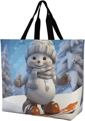 Tote Bag Grocery Bag for Women Shopping Bag Cute Snowboard Snowman Handbags Beach Bag Shoulder Bag for Shopping