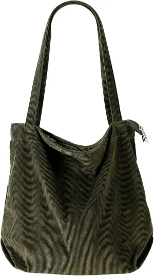 Tote Bag Women Men Vintage 2025 Corduroy Shoulder Bag Simple Stylish Handbag Fall Winter Large Capacity Zip