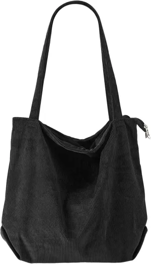 Tote Bag Women Men Vintage 2025 Corduroy Shoulder Bag Simple Stylish Handbag Fall Winter Large Capacity Zip