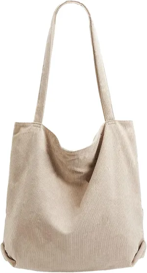 Tote Bag Women Men Vintage 2025 Corduroy Shoulder Bag Simple Stylish Handbag Fall Winter Large Capacity Zip