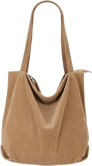 Tote Bag Women Men Vintage 2025 Corduroy Shoulder Bag Simple Stylish Handbag Fall Winter Large Capacity Zip