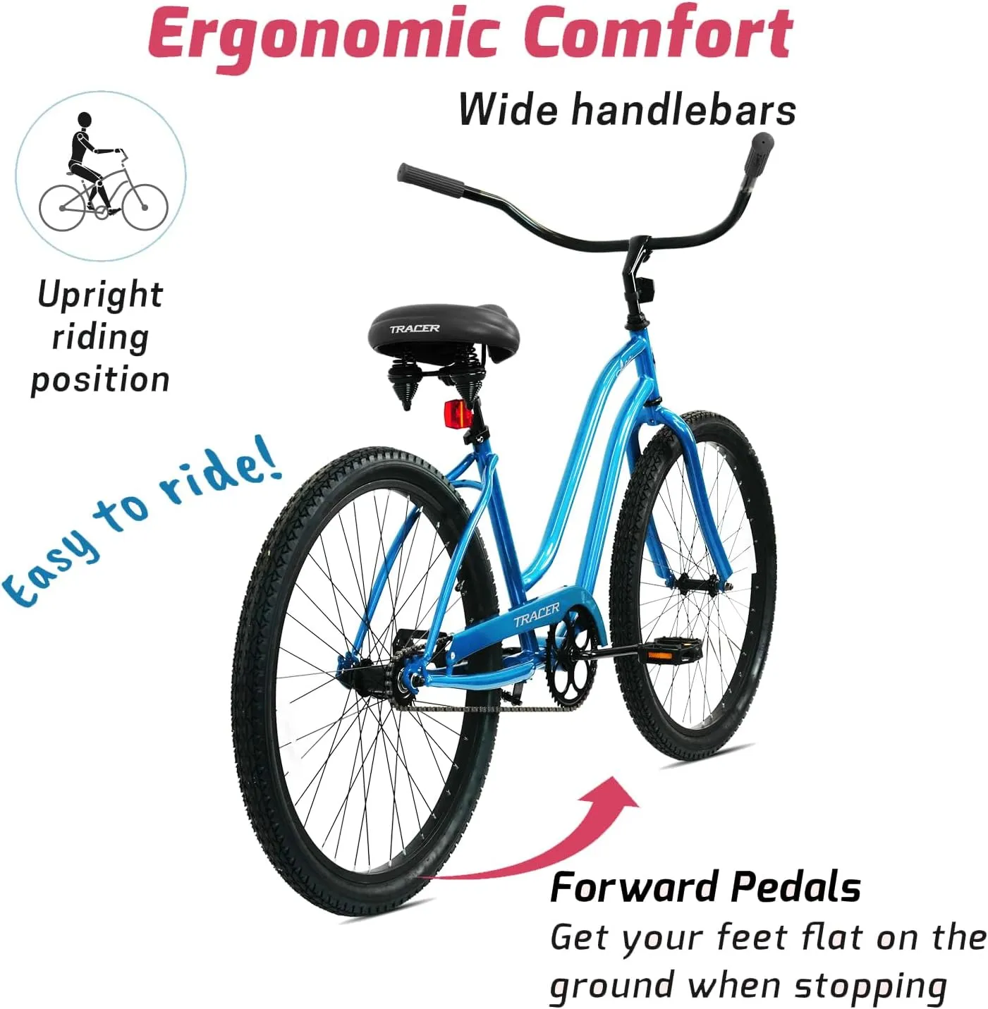 Tracer ACE 26in Single Speed Beach Cruiser Bike with Coaster Brake for Mens and Womens -Multiple Colors