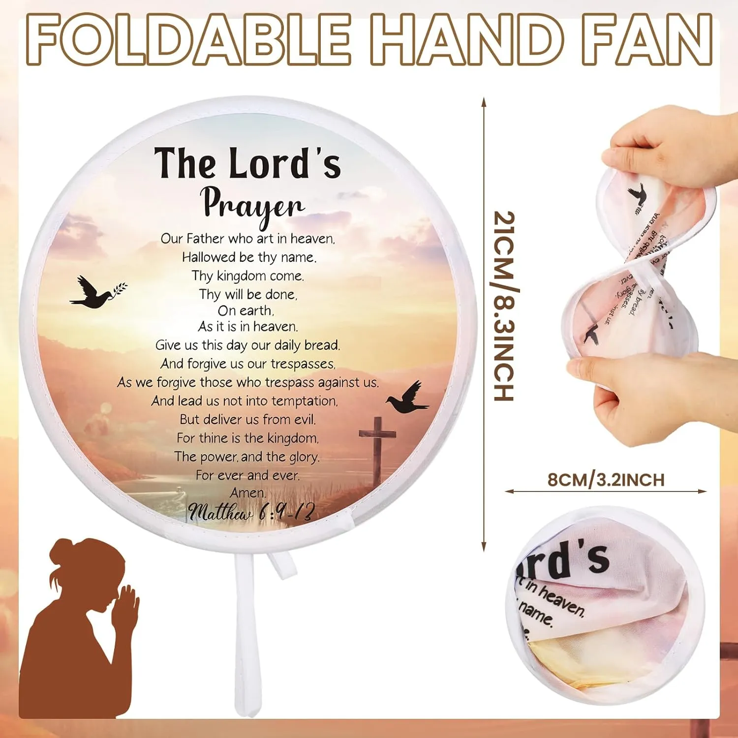 Tradder 50 Pcs Christian Religious Church Fans Folding Hand Fans Wedding Fans for Guests Decorative Foldable Collapsible Hand Fan for Women Outdoor Church Services Summer Christian Gifts (Classic)