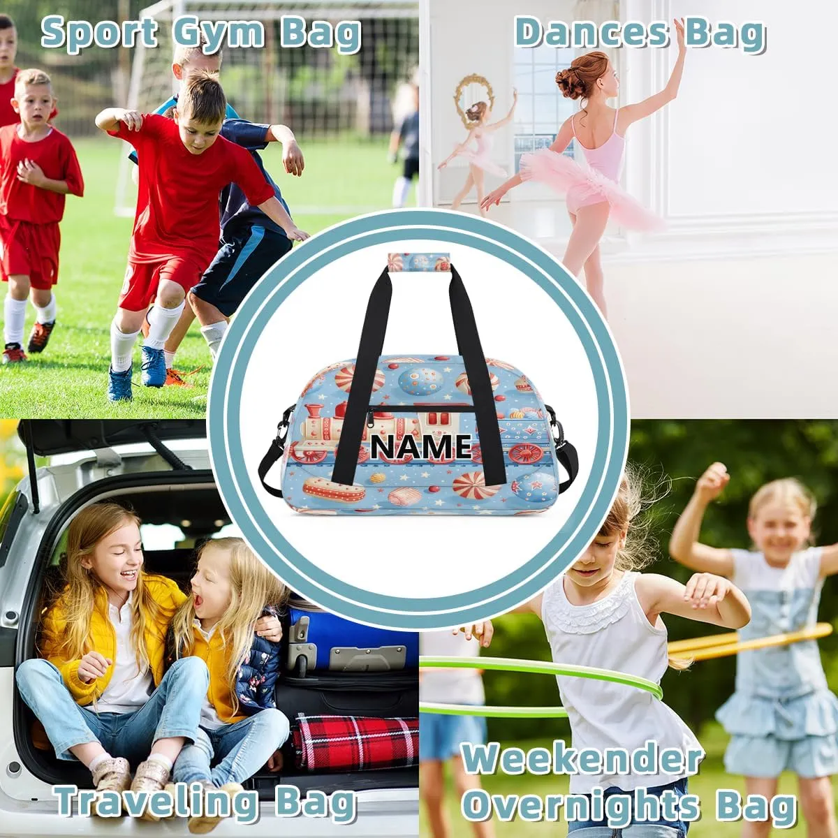 Train Mini Gym Bag 18 inch for Women Men Waterproof Custom Sweet Candy Travel Duffel Bag Carry On Overnight Tote Nurse Bag for Work Fitness Hiking