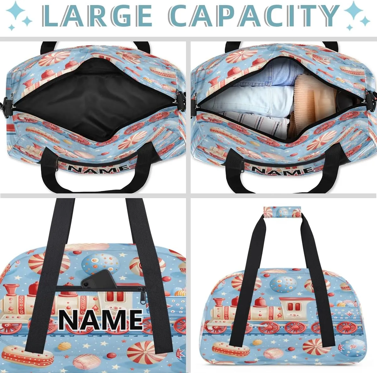 Train Mini Gym Bag 18 inch for Women Men Waterproof Custom Sweet Candy Travel Duffel Bag Carry On Overnight Tote Nurse Bag for Work Fitness Hiking