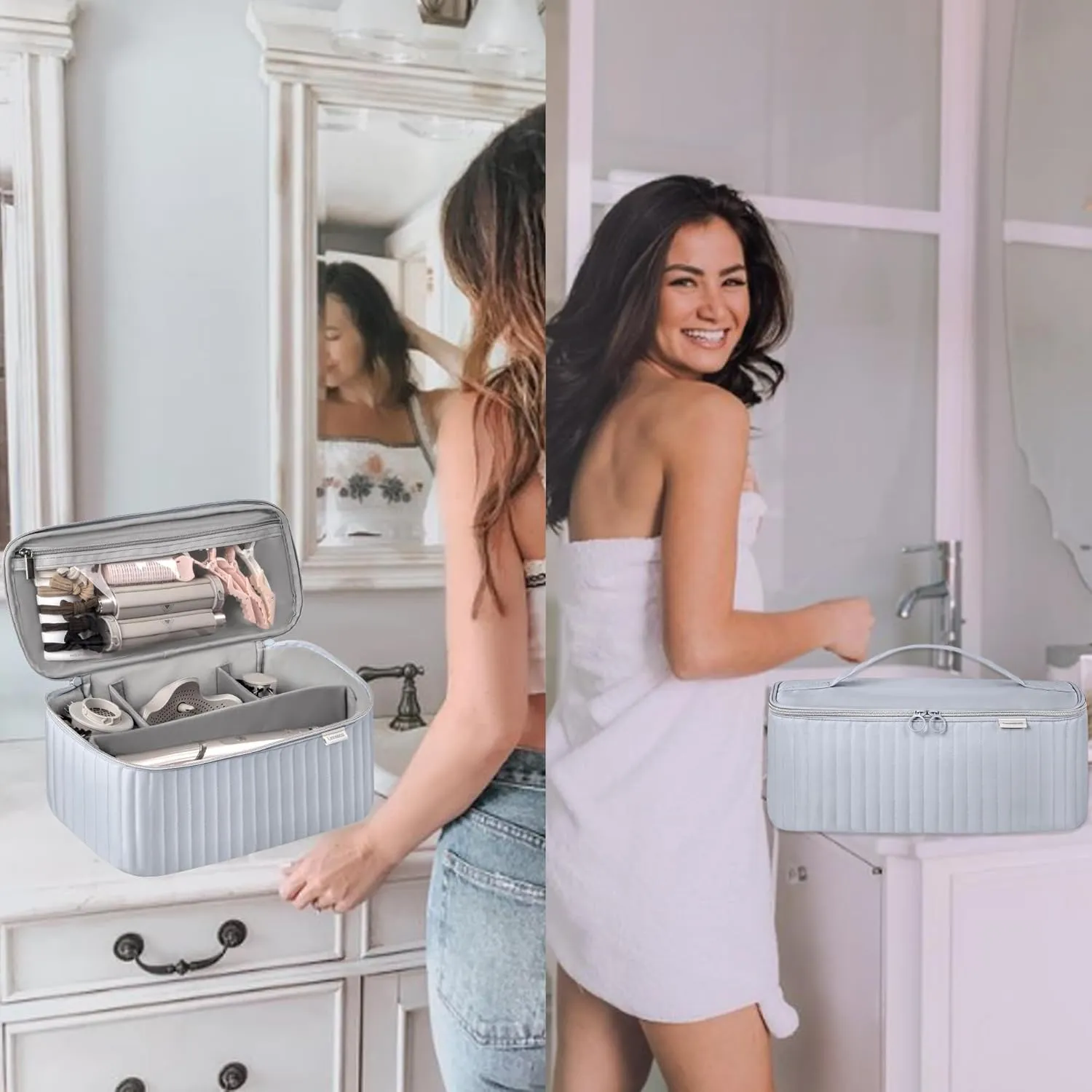 Travel Carrying Case for Hair Dryer Shark Flexstyle Dyson Airwrap Brush Hair Accessories Tools Storage Bag for Revlon Hairdryer Styler Organizer (Silver Gray)