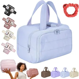 Travel Cosmetic Bag, Large Capacity Wide-Open Travel Cosmetic Bag, 0.6lb Lightweight Toiletry Bag, Wide-Opening Proof Organizer for Women, for Traveling, Shower & Toiletries (Blue)
