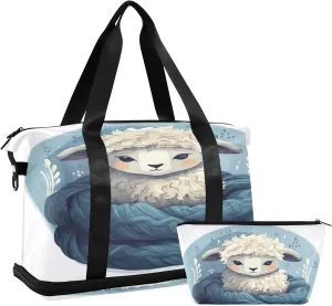 Travel Duffel Bag Cartoon Sheep in Scarf Gym Duffel Bag for Men & Women with Shoe & Wet Compartment Shoulder Weekender Overnight Bag