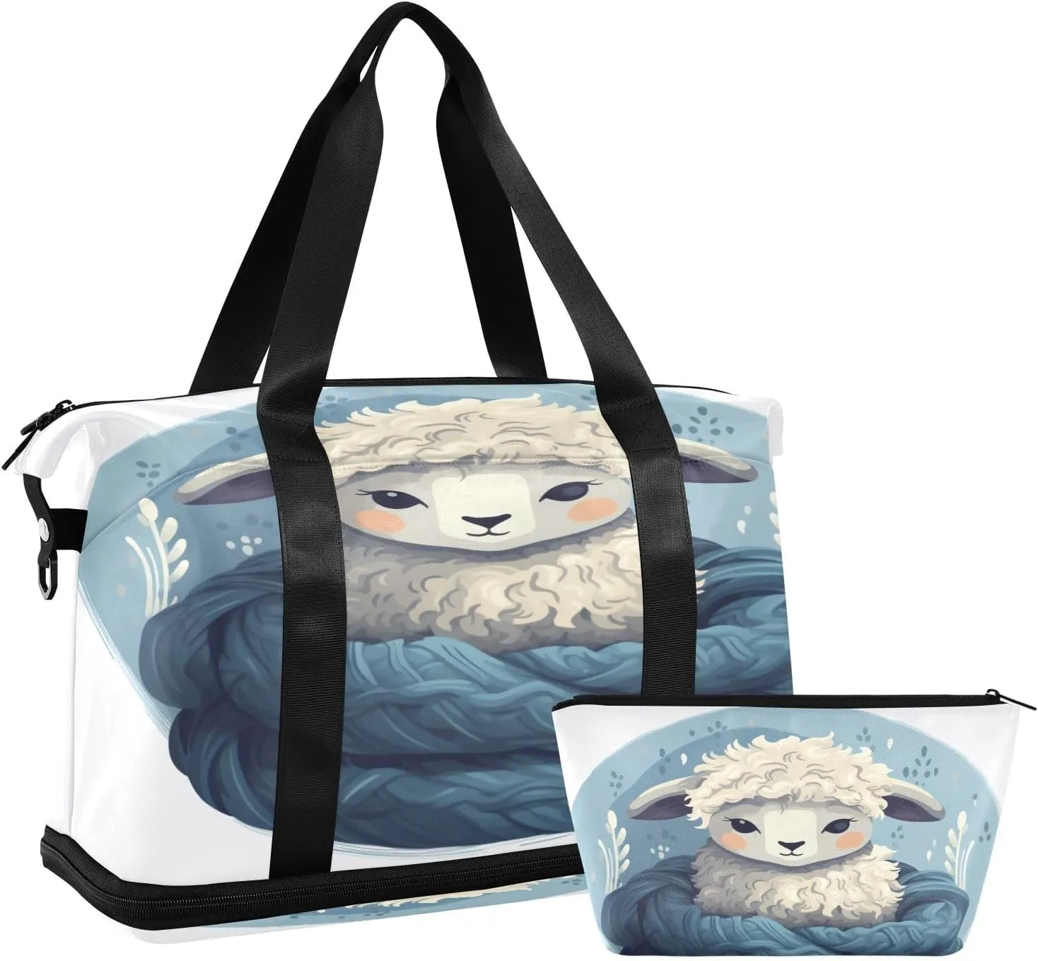 Travel Duffel Bag Cartoon Sheep in Scarf Gym Duffel Bag for Men & Women with Shoe & Wet Compartment Shoulder Weekender Overnight Bag