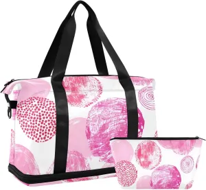 Travel Duffel Bag Circles and Polka Dots Gym Duffel Bag for Men & Women with Shoe & Wet Compartment Shoulder Weekender Overnight Bag