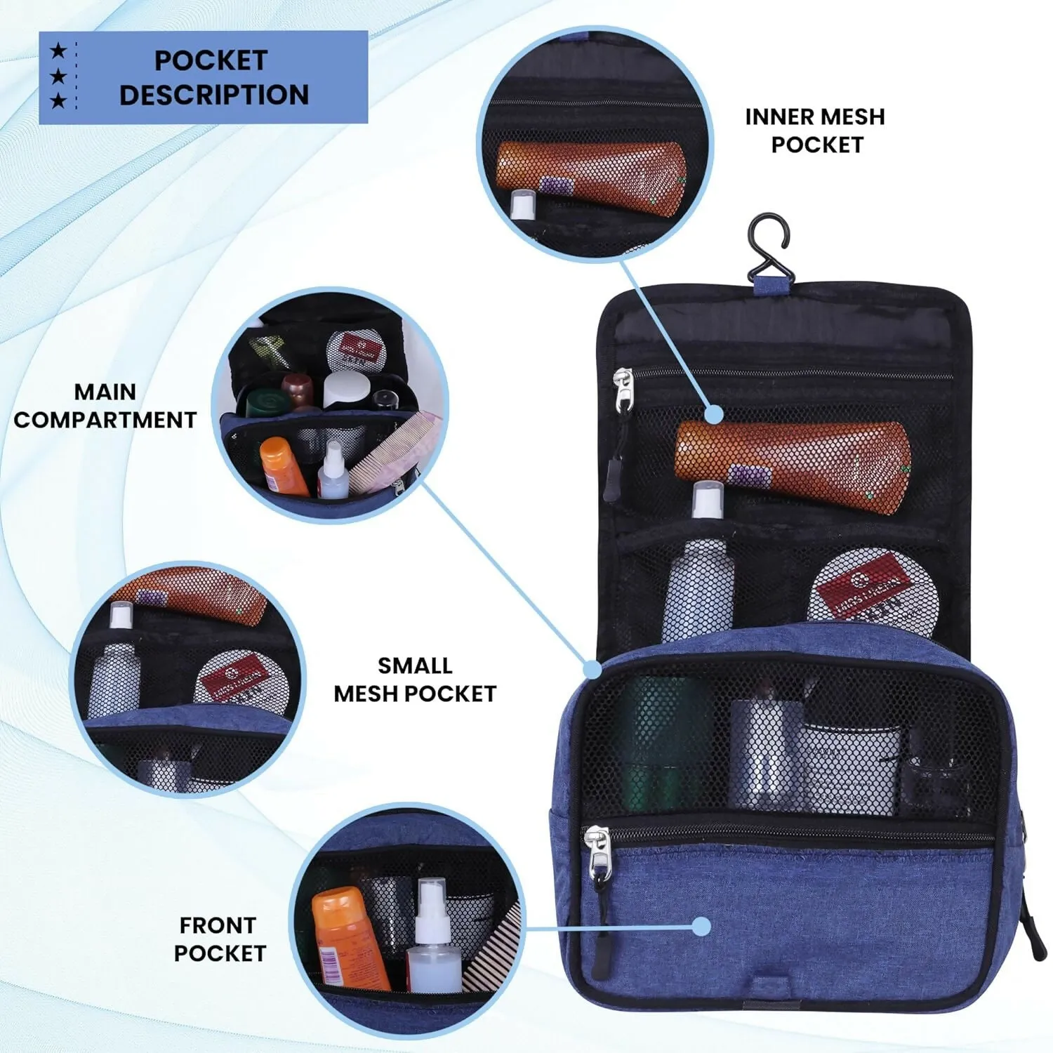 Travel Makeup & Toiletry Organizer Bag (Blue)