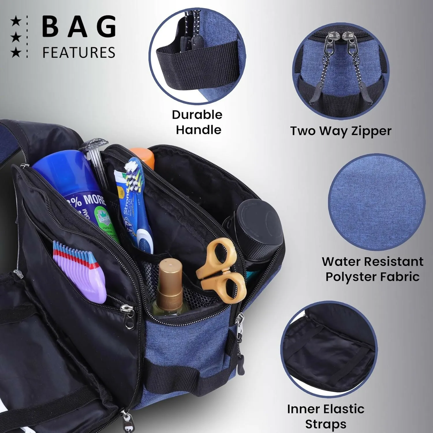 Travel Makeup & Toiletry Organizer Bag (Blue)