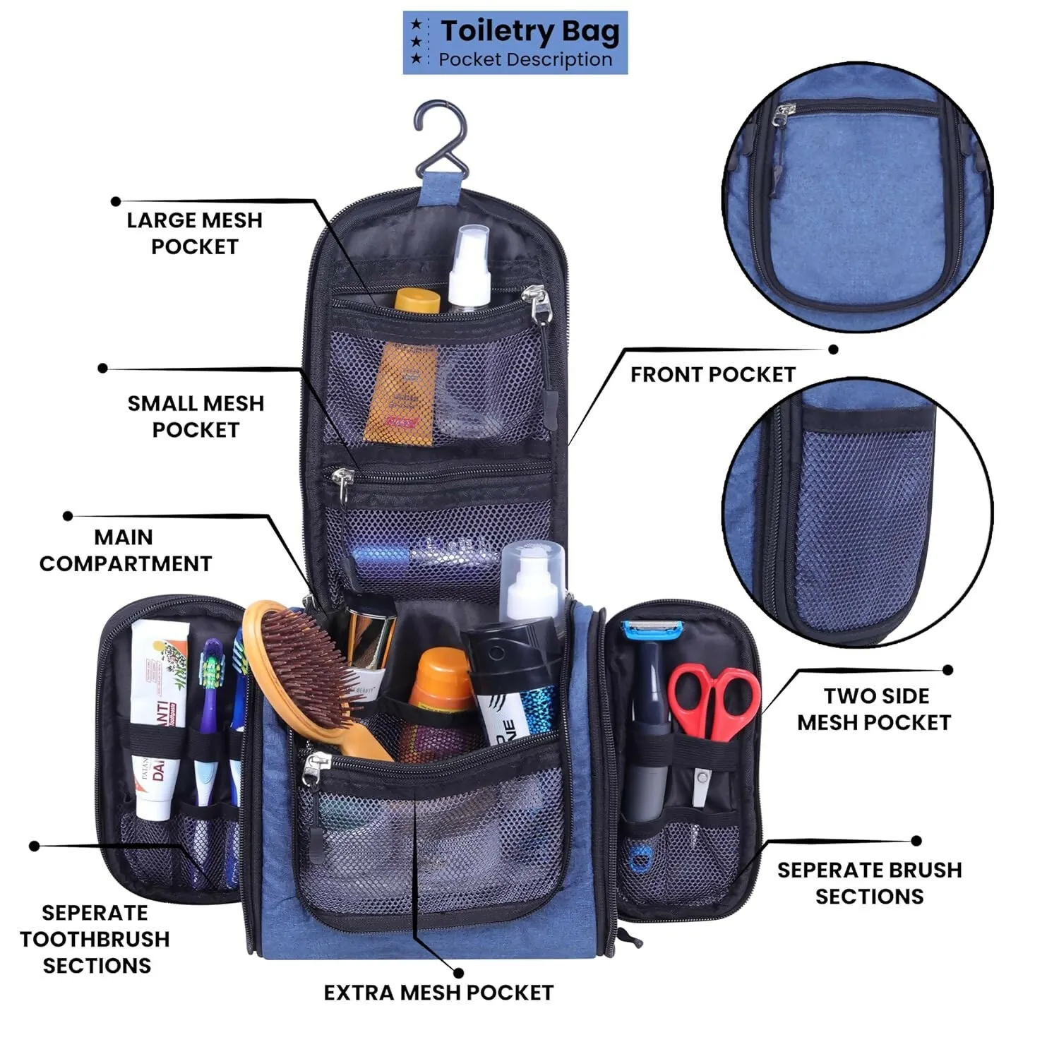 Travel Makeup & Toiletry Organizer Bag (Blue)